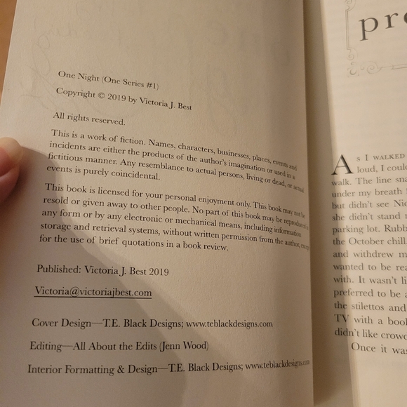 One Night By Victoria J. Best Romance Paperback Book *SIGNED* - Picture 4 of 4